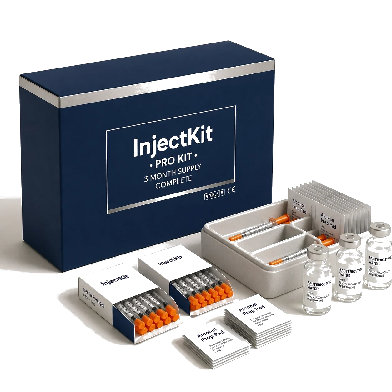 Pro Kit — 100× 30G syringes + 100 pads + 1L sharps
